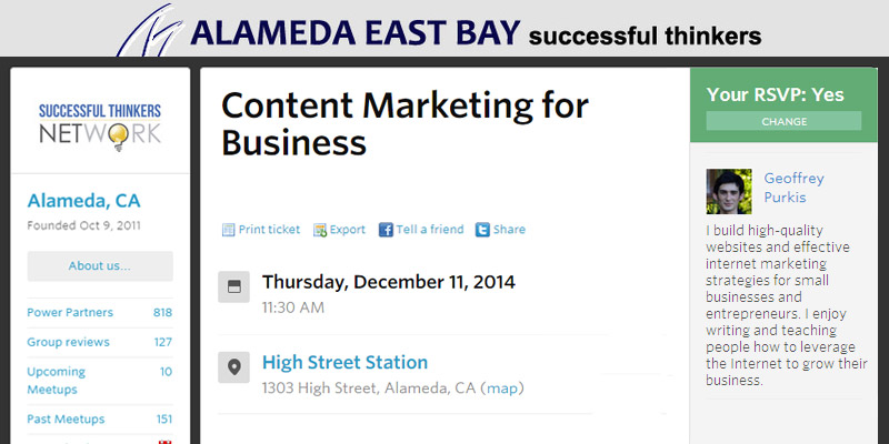 Alameda Event – December 11th, 2014: Content Marketing for Business