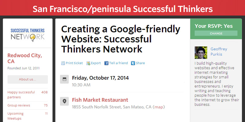 San Mateo Event – October 17th, 2014: Creating a Google-friendly Website