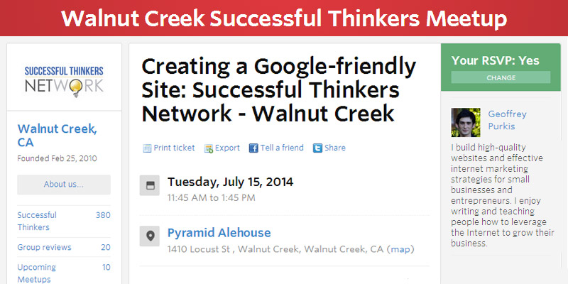 Walnut Creek Event – July 15th, 2014: Creating a Google-friendly Website